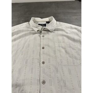 Nat Nast Shirt Men XL Gray White Button Up Camp Short Sleeve‎ Silk Geometric